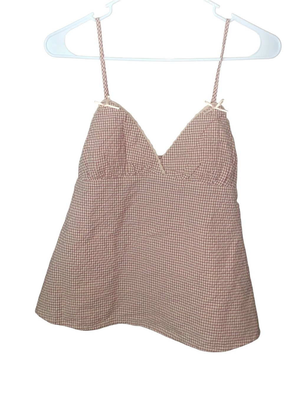 Womens Pink Gingham Camisole Sleep Top
